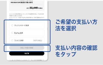 支払方法の選択、決済